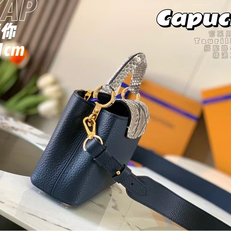 Louis Vuitton CAPUCINES MINI Taurillon Leather Bag N80421 Navy Blue